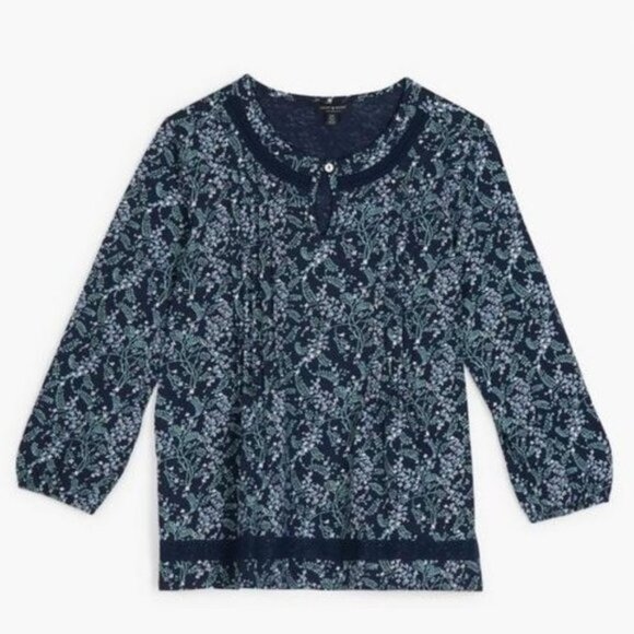 Lucky Brand Floral Pintuck Cotton Peasant Blouse - Picture 3 of 12